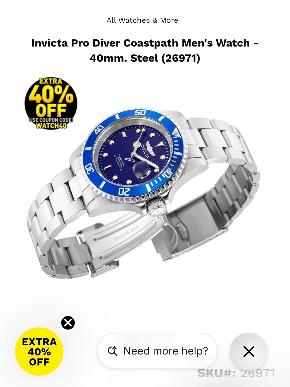 Invicta Silver Watch with Blue Dial and Bezel - Picture 6 of 9